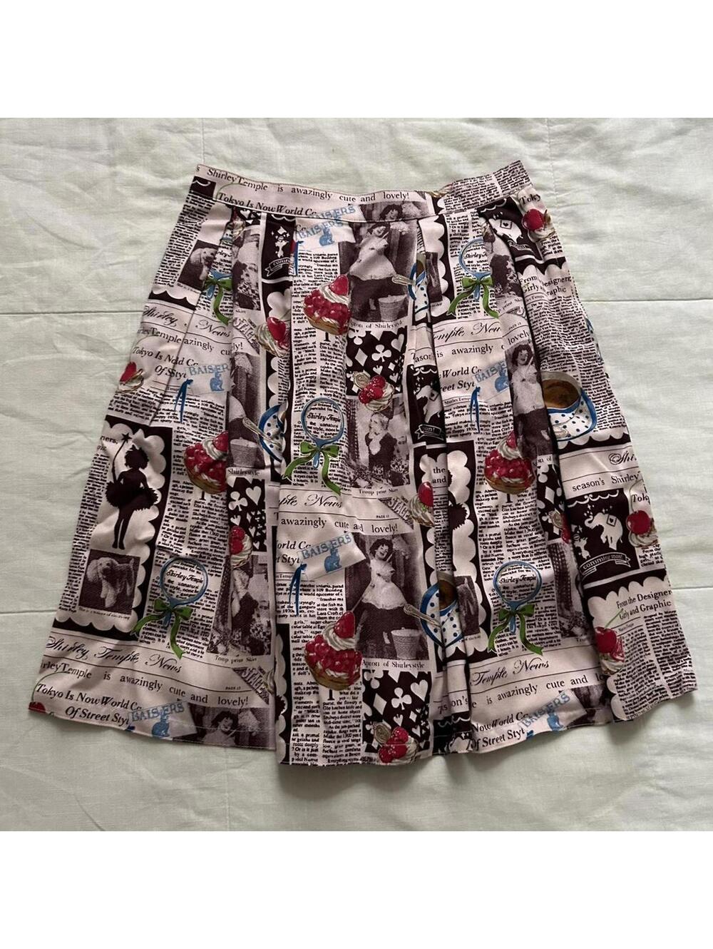 NWT Shirley Temple Newspaper Print Pleated Skirt Lolita Size S Japan